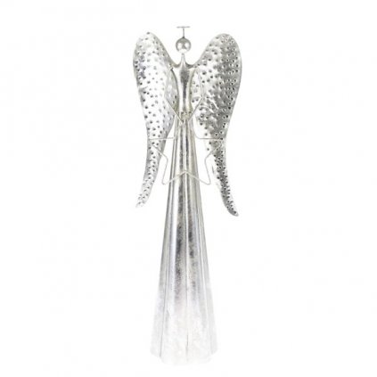 Kovový anjel s LED svetlom - strieborný 17x58x11 cm