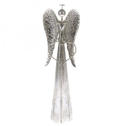 Kovový anjel s LED svetlom - strieborný 13x45x9,5 cm
