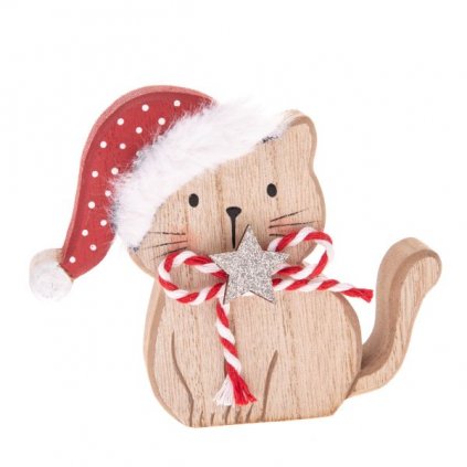 Drevená vianočná mačka 9x10x3 cm