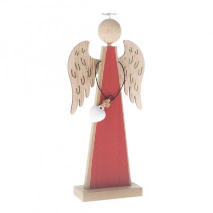 Drevený anjel so srdcom červený 8,4x19x3 cm