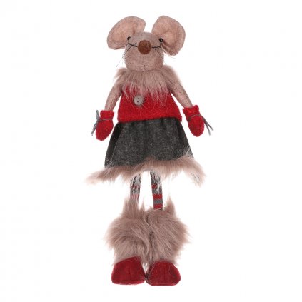 Myška v sukni stojacia textilná dekorácia červená 15*12*34CM
