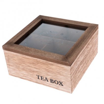Drevená krabička na čaj - 4 priehradky 16x16x8 cm
