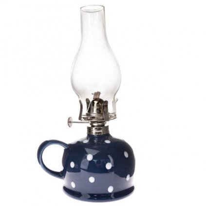 Keramická petrolejová lampa - modrá s bielymi bodkami