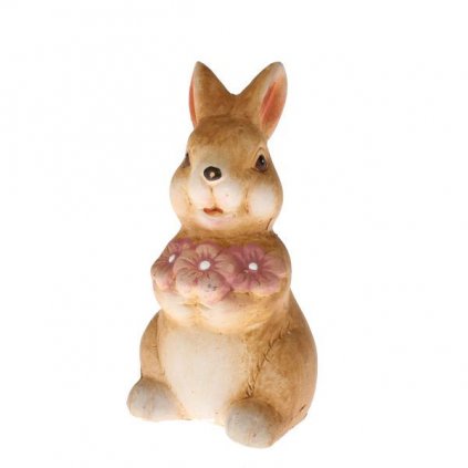 Keramický zajac s kvetinou 7x12x6 cm
