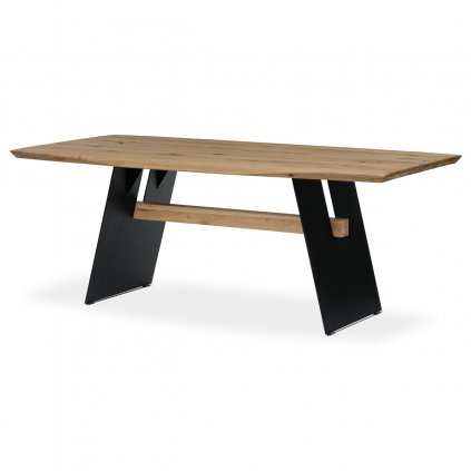 Stôl jedálenský, 200x100 cm, dub masív, kovová noha