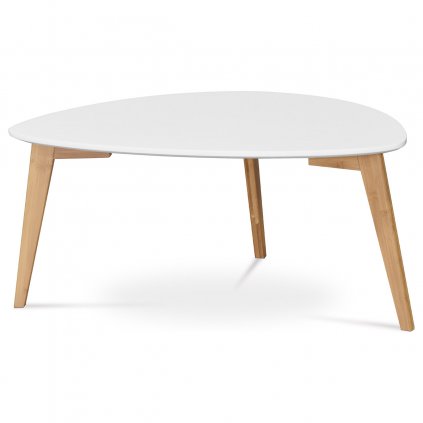 Stôl konferenčný - MDF biela doska, nohy bambus prírodný odtieň 85 x 48 x 40 cm,