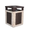 Betonový odpadkový koš čtyřhranný maxi 130l s ocelovým krytem a popelníkem - obklad dřevo