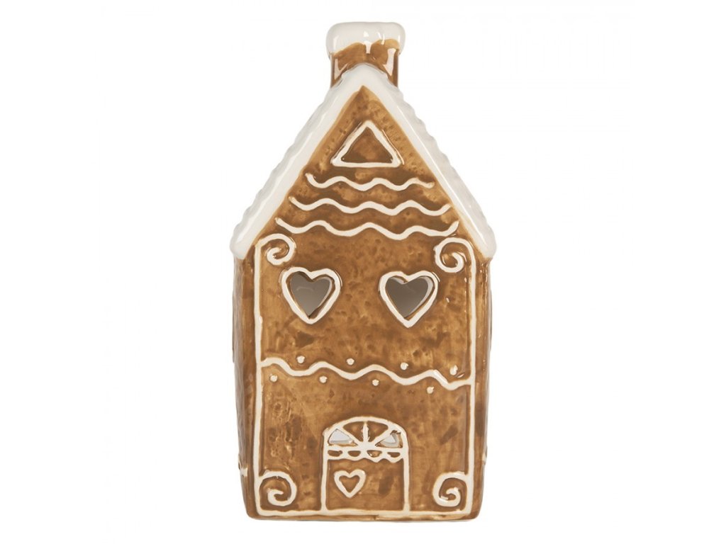 hneda vanocni keramicka chaloupka na cajovou svicku gingerbread cottage 1