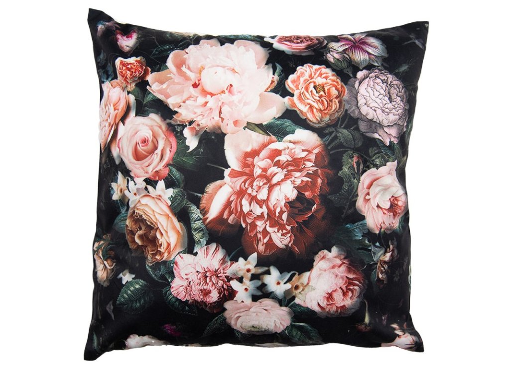kt021310 cushion cover 45x45 cm black pink polyester flowers