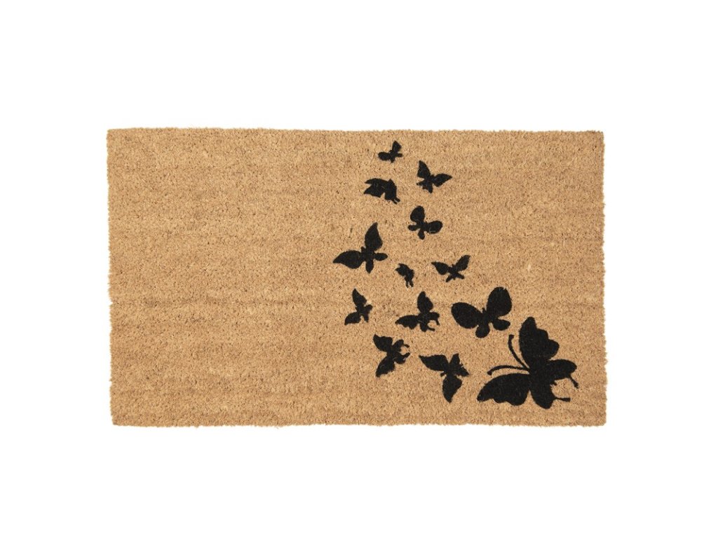 mc232 door mat 75x45 cm brown black coconut fiber pvc butterflies rectangle