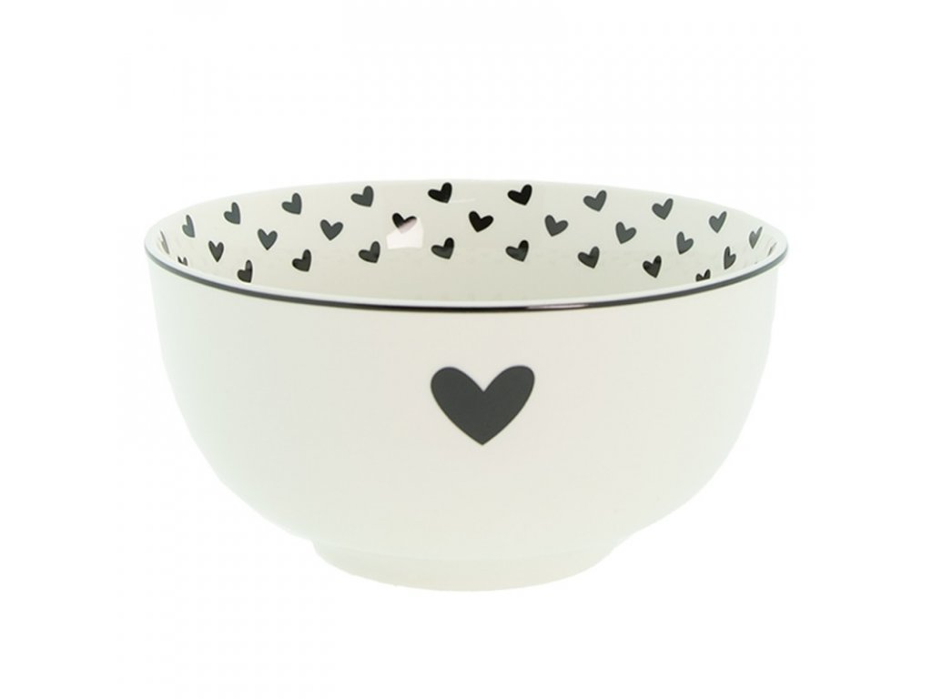 lbshbo bowl 500 ml white black porcelain hearts