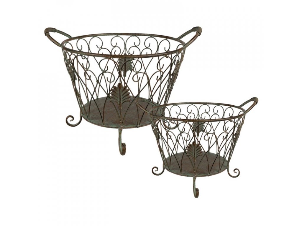 6y4844 storage basket set of 2 o 41 cm green brown iron basket