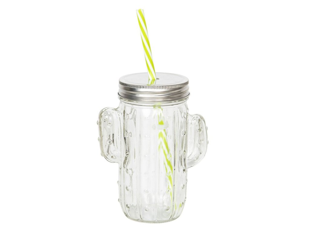 6gl2417 drinking jar with straw 350 ml transparent glass cactus round water glass (1)