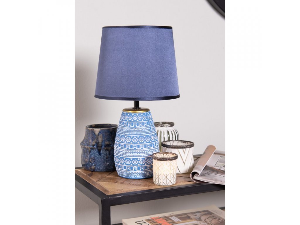 6lmc0072 tischlampe o 20x35 cm blau weiss keramik rund schreibtischlampe