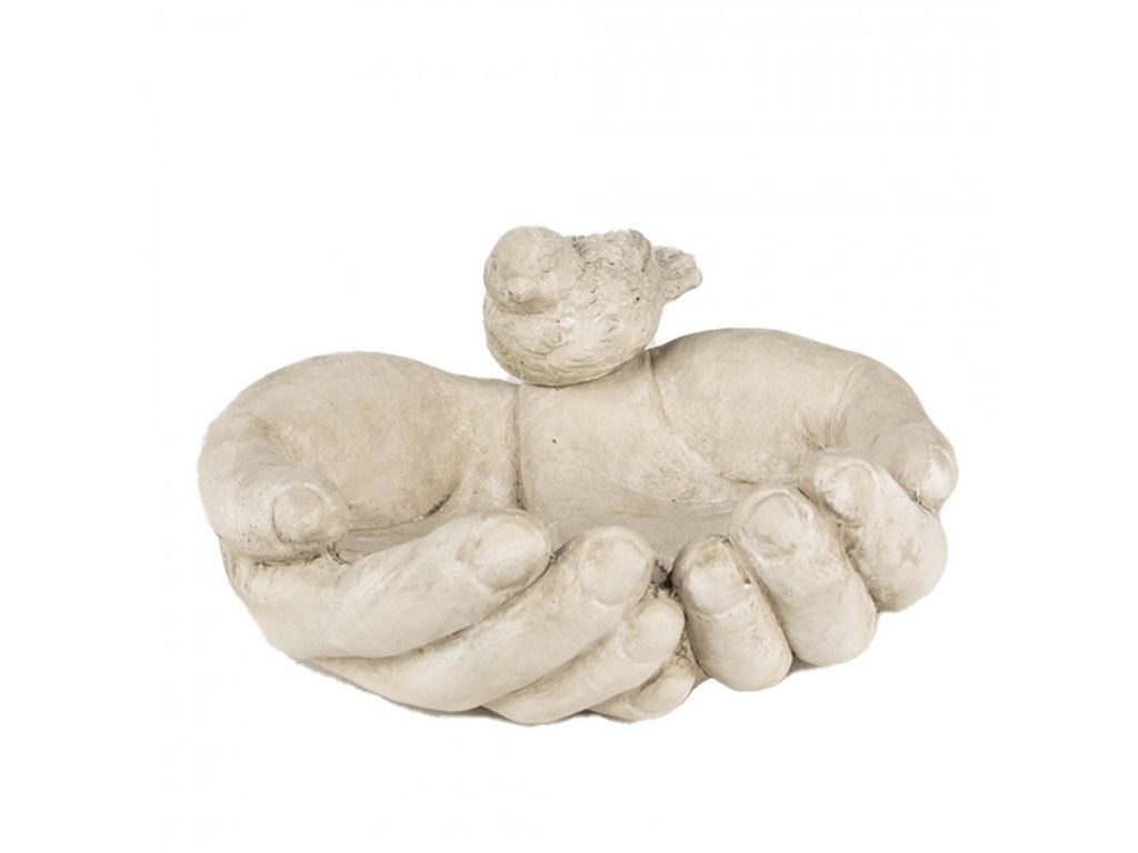 6te0502 bird feeder tray hands 23x21x9 cm beige stone (2)
