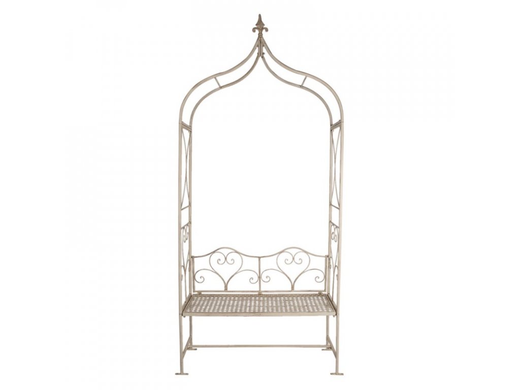 5y1057 rozenboog met bank 108x41x239 cm wit ijzer klimplantenrek