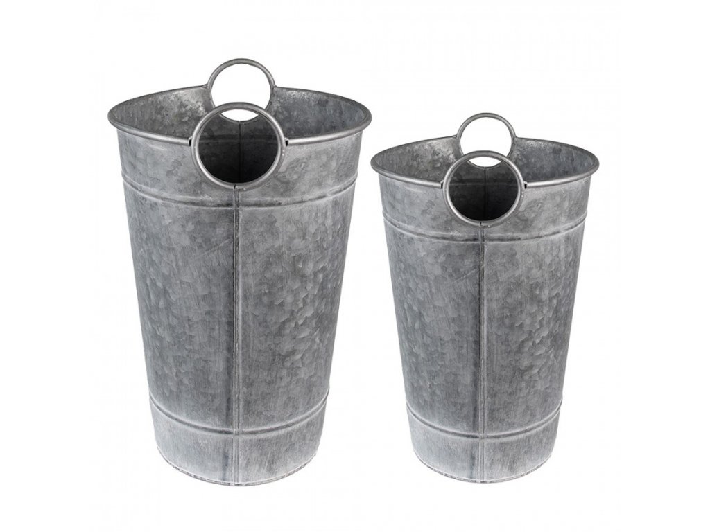 6y4888 decorative bucket set of 2 o 29x41 cm grey metal round planter (1)