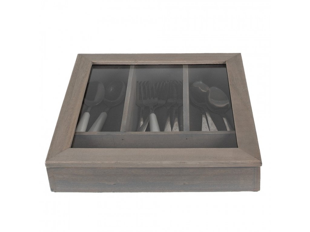 6h1583g cutlery tray 30x30x8 cm grey wood glass square utensil holder (3)