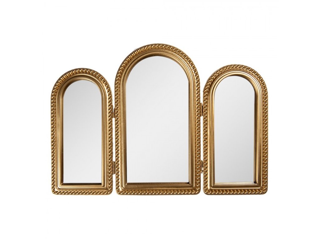 zlate antik trojite zrcadlo zdobene perlickami pearl 50235 cm
