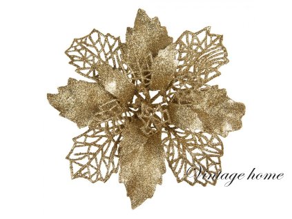 zlata trpytiva umela dekorace kvetina poinsettia o 225 cm