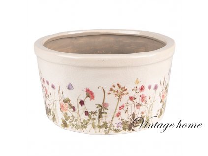 6ce1556m plant pot o 16x9 cm pink beige ceramic flowers