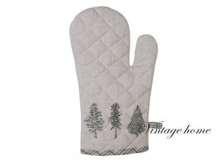 npt44 oven mitt 18x30 cm beige green cotton pine trees oven glove (1)