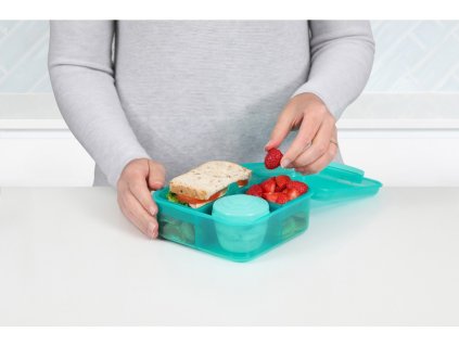 Sistema Lunch Bento Cube Unterteilte Snackbox mit Joghurtbehälter und 2 Tabletts 1,25 l, Minze
