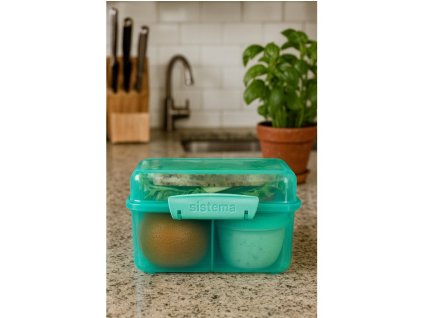 Sistema Lunch Cube Max Snackbox mit Unterteilung und Joghurtbehälter mit Doppeldeckel, 2 l, Minze