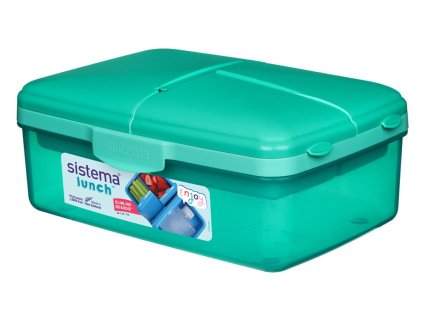 Sistema Lunch Quaddie 1,5 l Snackbox mit drei Fächern im Deckel und einer Trinkflasche, Minze