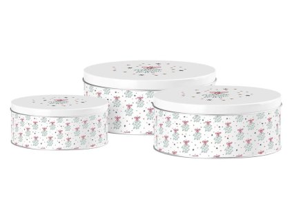 Runde Blechdose „Mistletole Magic“, weiß, 3er-Set, 200 x 90 / 185 x 80 / 140 x 65 mm
