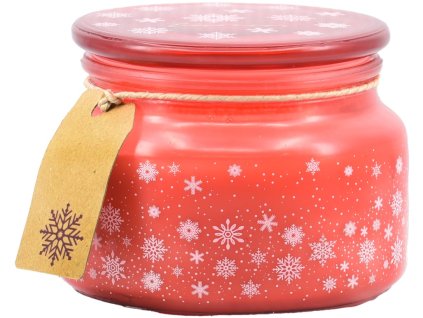 Emocio Duftkerze im Glas „Magic Snowing“ 100×79 mm mit Glasdeckel – rot-weiß