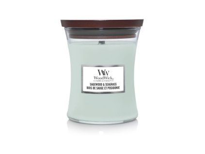 Woodwick Sagewood & Seagrass kaars medium