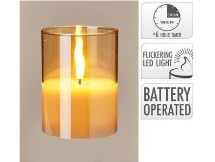LED-kaars in glas met timer 75x75x100 mm – rookkleurig