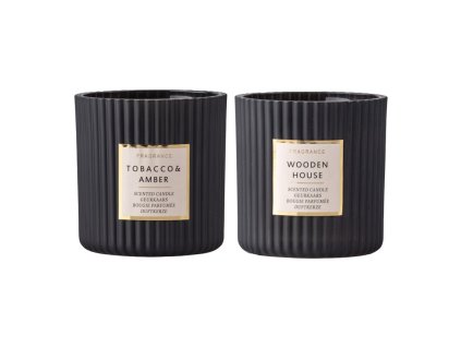 Ароматна стъклена свещ, оребрена смес, черна, 87x90 мм