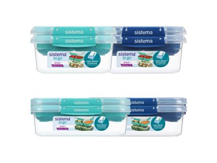Sistema Комплект от 4 разделени водоустойчиви кутии за храна за вкъщи STAX 2x 2.2 л, 2x 1 л, зелени, сини