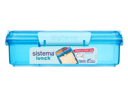 Кутия за закуски Sistema Lunch Snack Attack Duo с 2 отделни отделения, 975 мл, синя