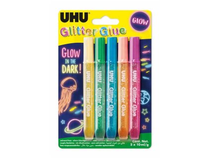 UHU Glitter Glue 5 x 10 ml Glow in the Dark