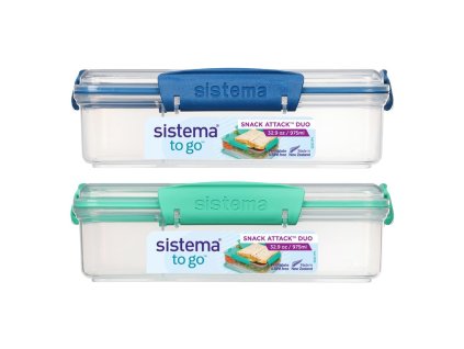 Sistema To Go Snack Attack Duo Snack Box with 2 Separate Compartments 975 ml, Mixed Colors