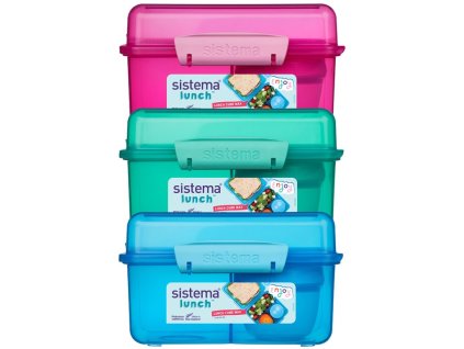 Sistema Lunch Cube Max Divided Snack Box with Yogurt Container with Double Lid 2 L, Mixed Colors