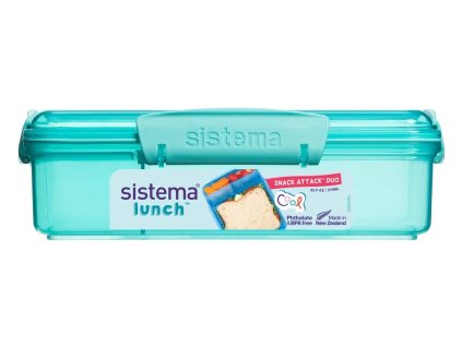 Sistema Lunch Snack Attack Duo Divided Snack Box with 2 Separate Compartments 975 ml, Mint