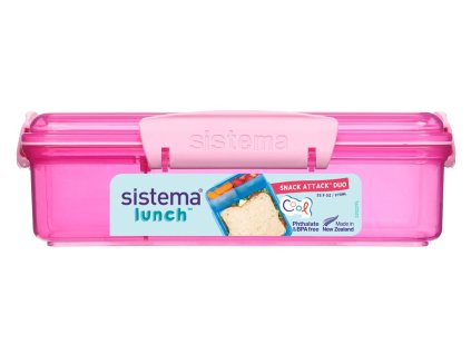 Sistema Lunch Snack Attack Duo Divided Lunch Box with 2 Separate Compartments 975 ml, Pink