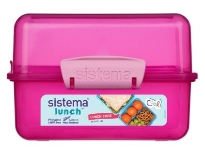 Sistema Lunch Cube Divided Snack Box with 2 Compartments 1.4 l, Pink