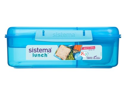 Sistema Divided Lunch Bento Snack Box with Yogurt Container and 2 Trays 1.65 L, Blue