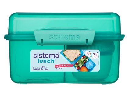 Sistema Lunch Cube Max Divided Snack Box with Yogurt Container with Double Lid 2 L, Mint