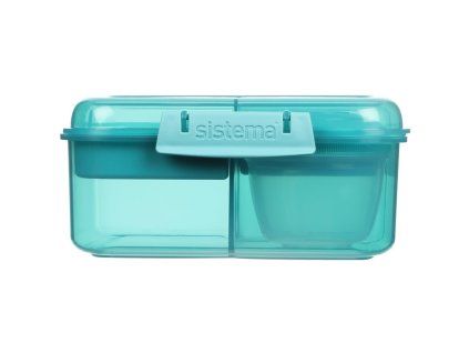 Sistema Divided snack box Ocean Bound Bento Cube with yogurt container and 2 trays 1.25 l, mint