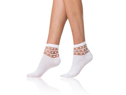 TRENDY COTTON SOCKS - Dámské ponožky s ozdobným lemem - bílá 39 - 42