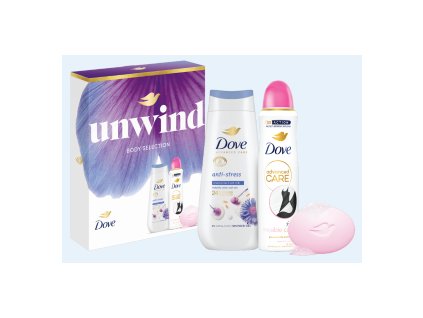 Dove dárková sada pro ženy AntiStress (sprchový gel 225ml + antiperspirant 150ml + tuhé mýdlo 90g)