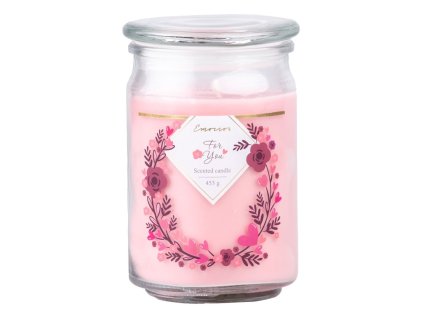 Emocio Sklo se skleněným víčkem For You, růžová vonná svíčka 93x142 mm