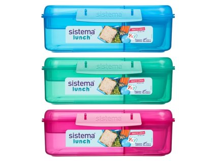 Sistema Dělený svačinový box Lunch Bento s nádobou na jogurt a 2 tácky 1,65 l, mix barev