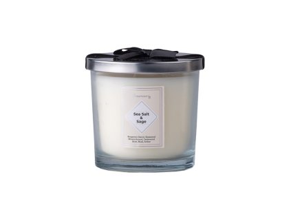 Emocio vonná svíčka s plechovým víčkem a mašličkou, 100x100mm , Sea Salt & Sage